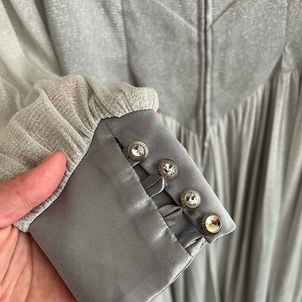 NWOT Stop Staring! Shimmery Silver Sheer Sleeve Dress - Picture 4 of 4